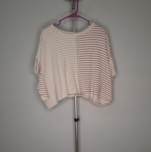Shop Stevie Red and White Oversized Crop T-Shirt